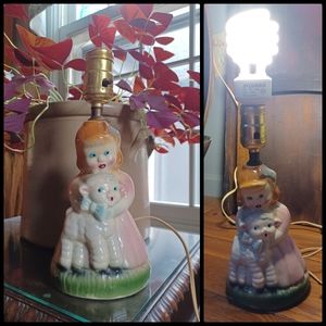 Vintage 50s working Bo Peep & sheep pastel bedside end table accent lamp light